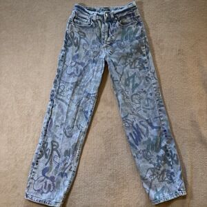 Wild Fable Jeans Womens Sz 2 Graffiti Print Super High Rise Straight Button Fly